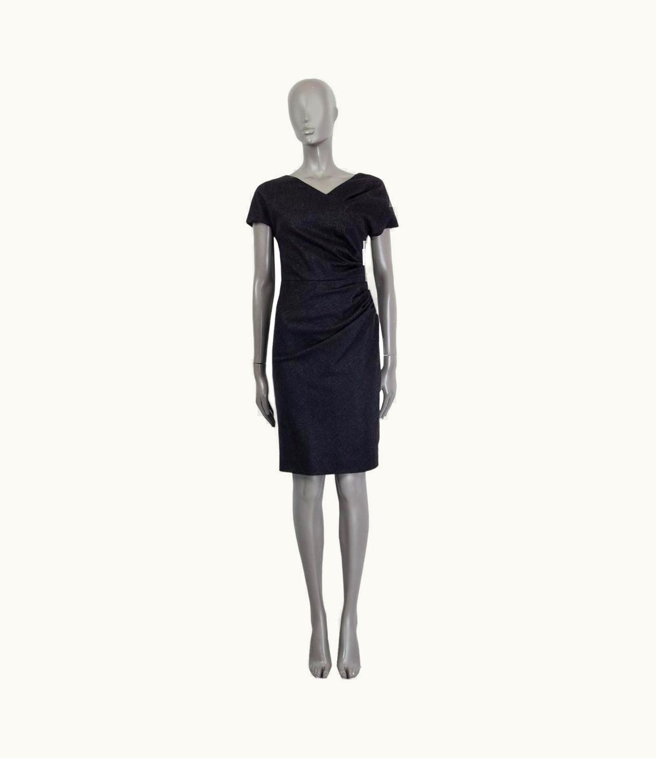 Dior Christian Dior Dark Grey Wool & Angora Ruched Waist Sheath Dress
