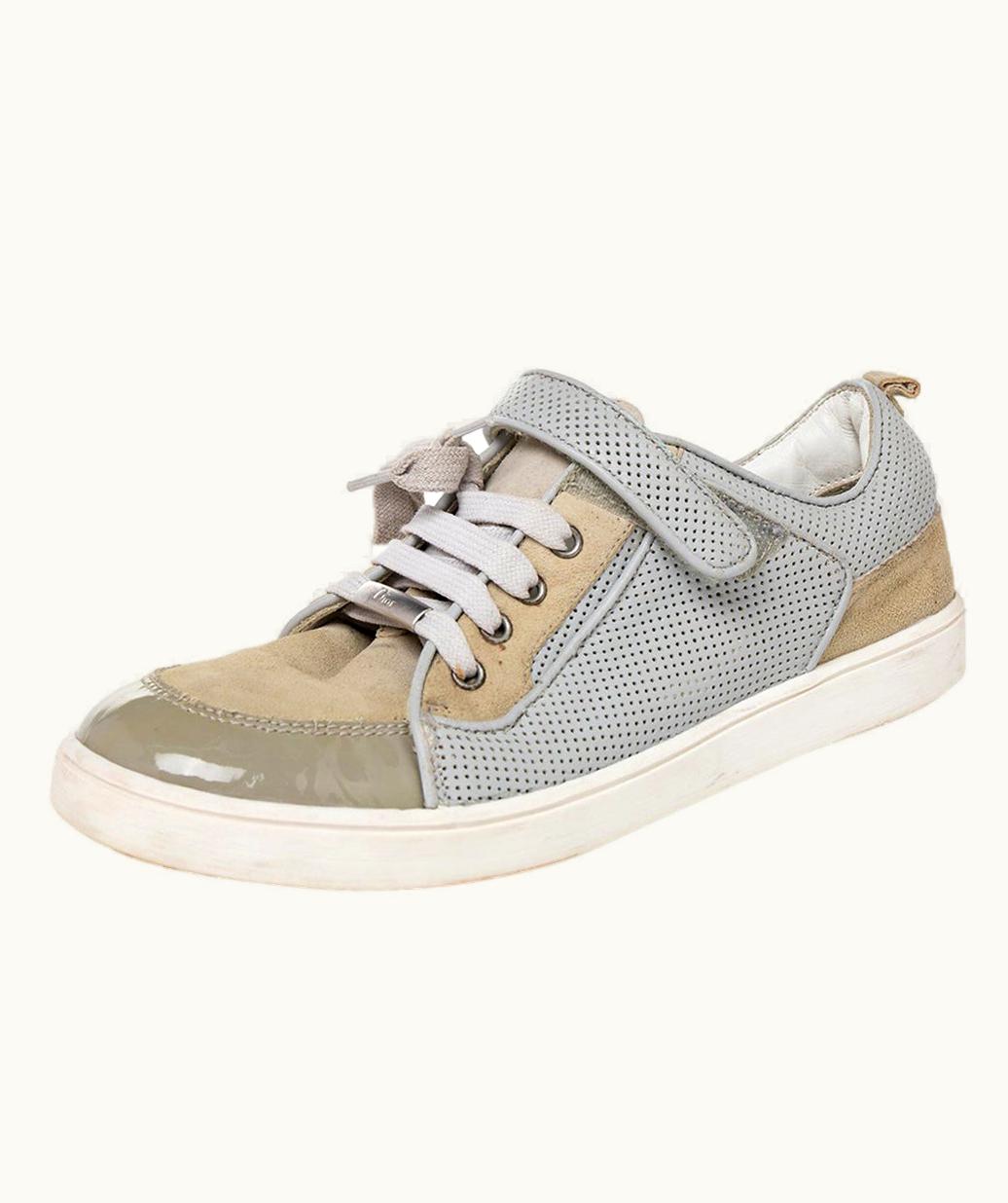 Dior Dior Beige/Grey Mesh And Patent Leather Low Top Sneakers