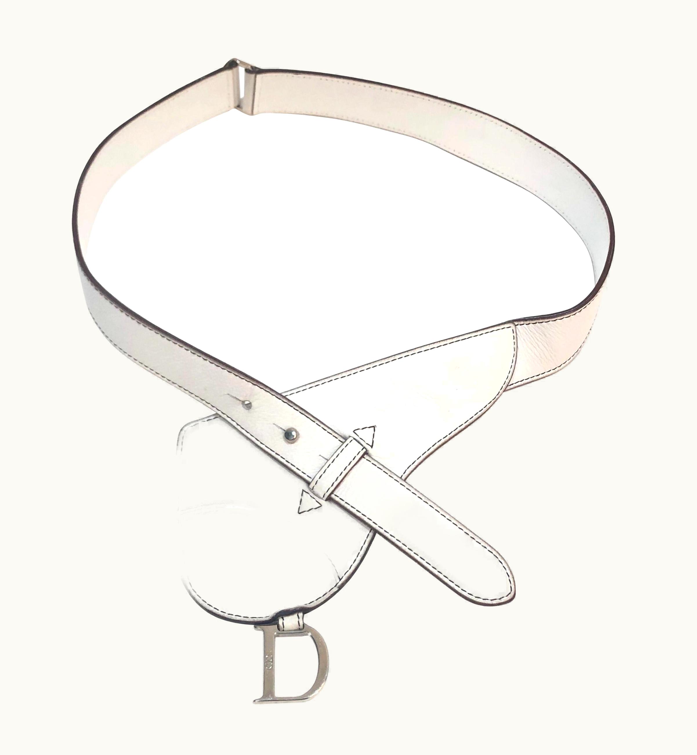 Dior Dior White Leather Silver 'd' Charm Stitch Small Fanny Pack Waist Bum Belt Bag