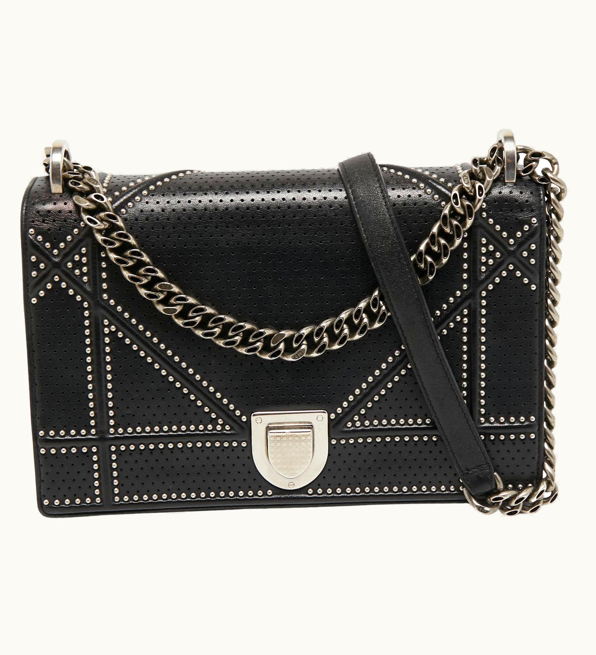 Dior Dior Black Studded Leather Medium Diorama Shoulder Bag