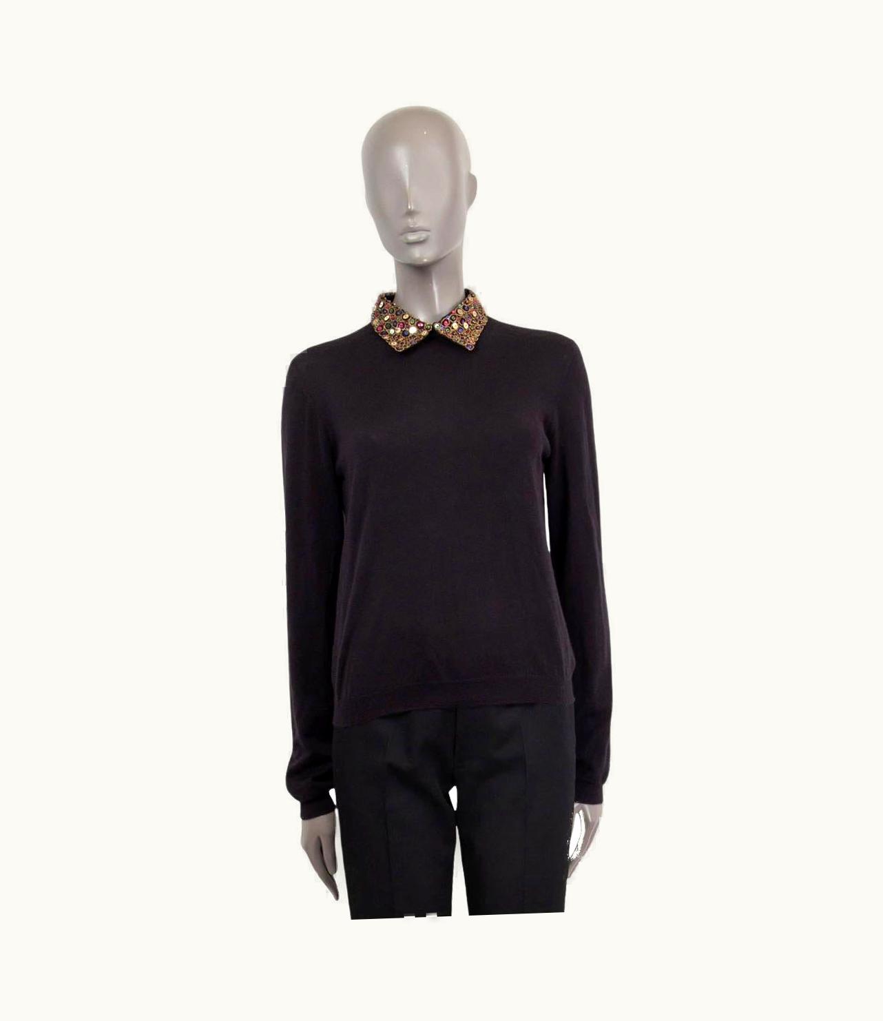 Dior Christian Dior Black Cashmere Sequin Collared Sweater