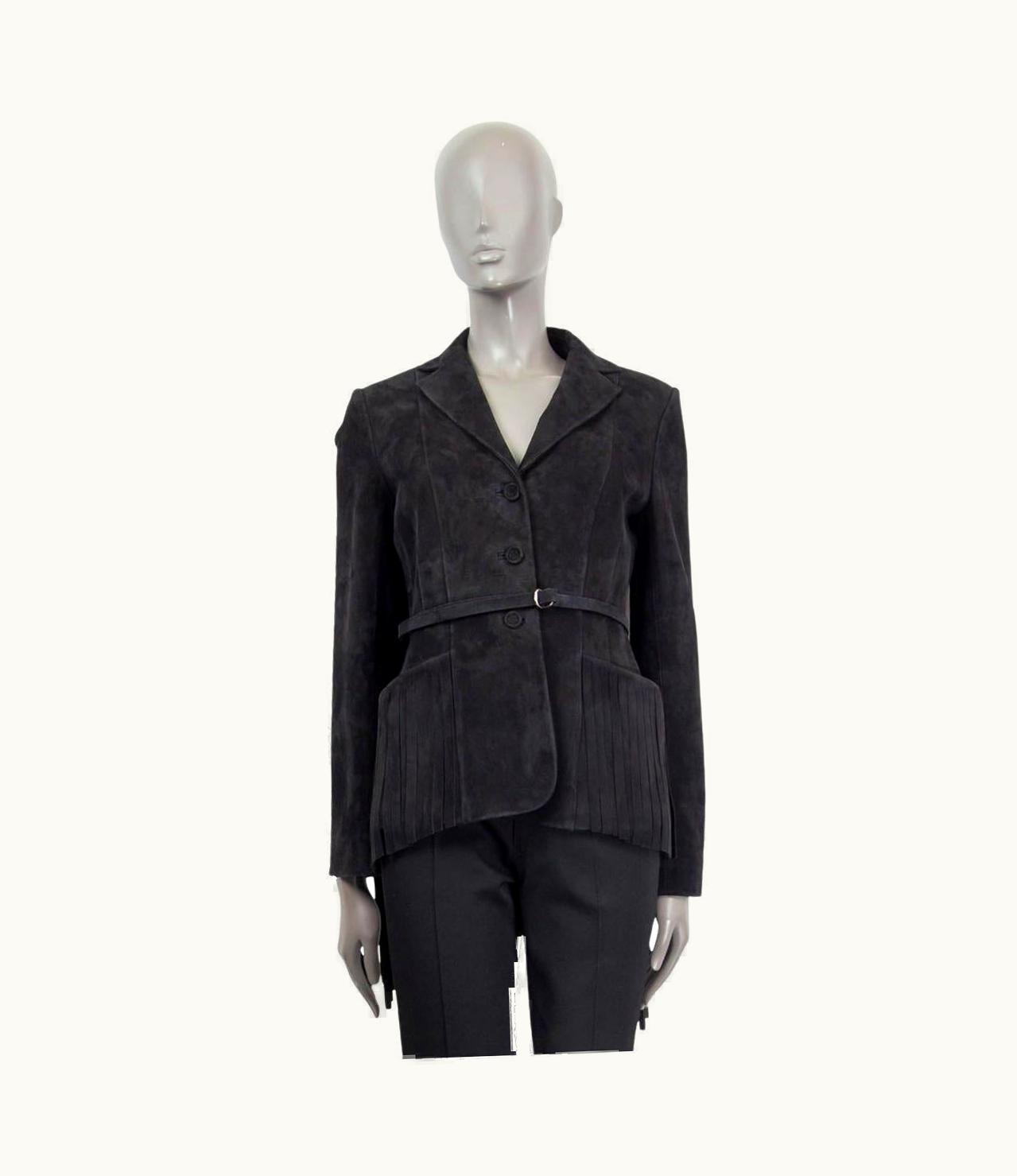 Dior Christian Dior Black Suede 2018 Fringed Belted Jacket