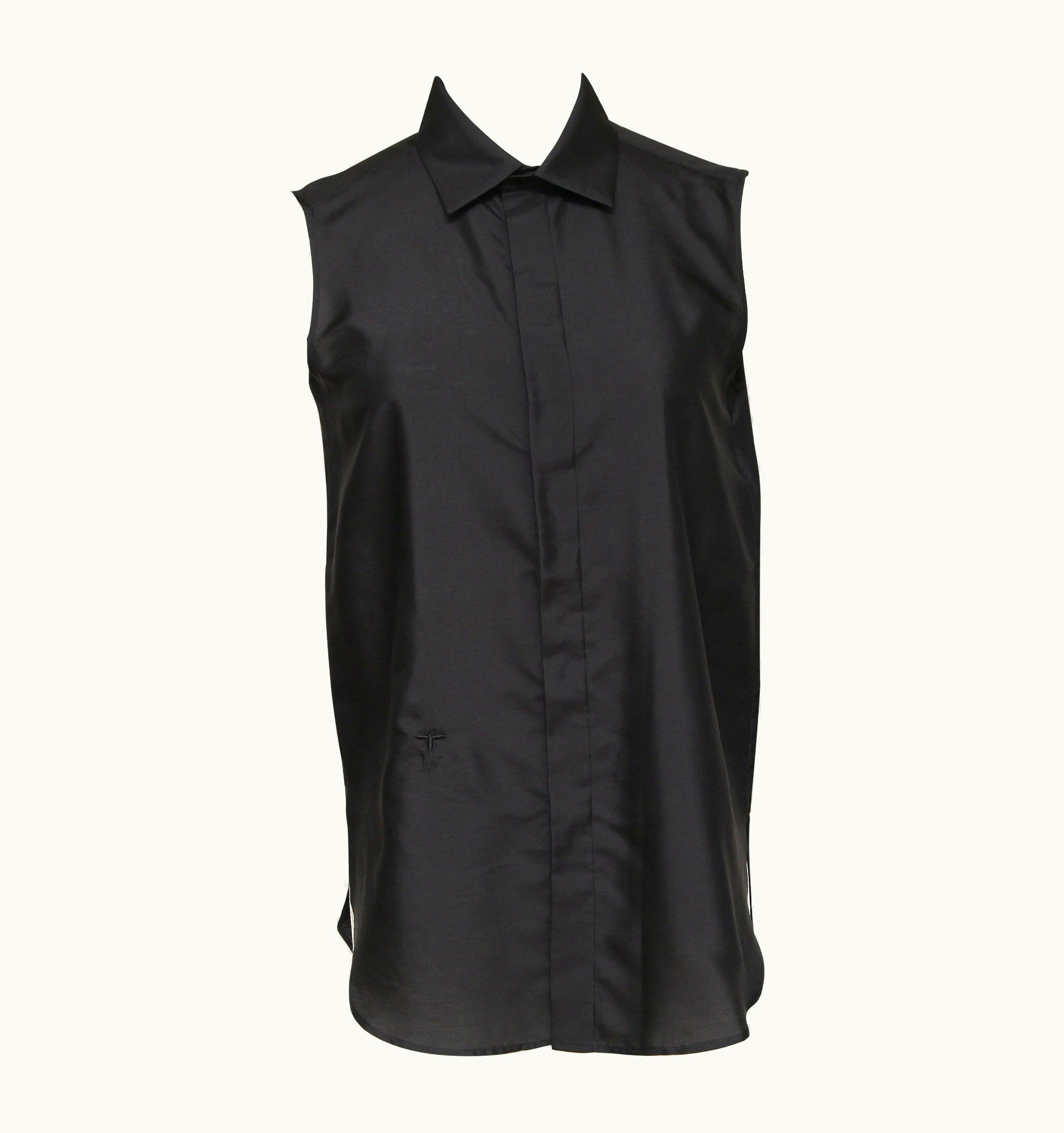 Dior Christian Dior Sleeveless Black Button Down Shirt Blouse Silk Top Buttons