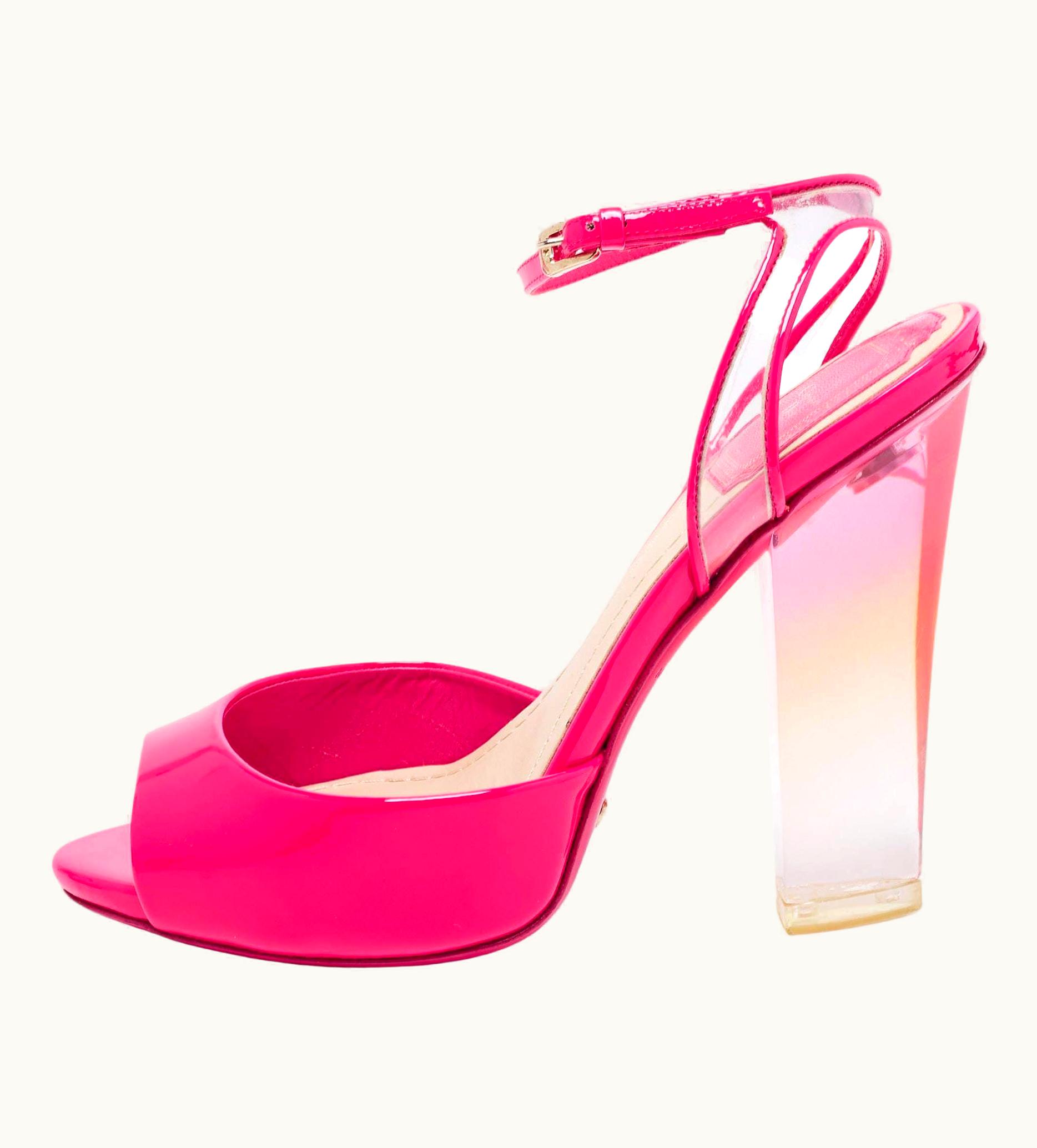 Dior Dior Pink Patent Leather And Pvc Clear Block Heels Ankle-Strap Sandals