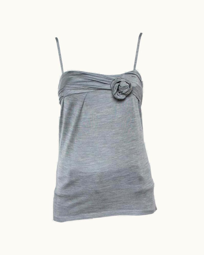 Dior Dior Grey Silk Knit Floral Applique Detail Sleeveless Top