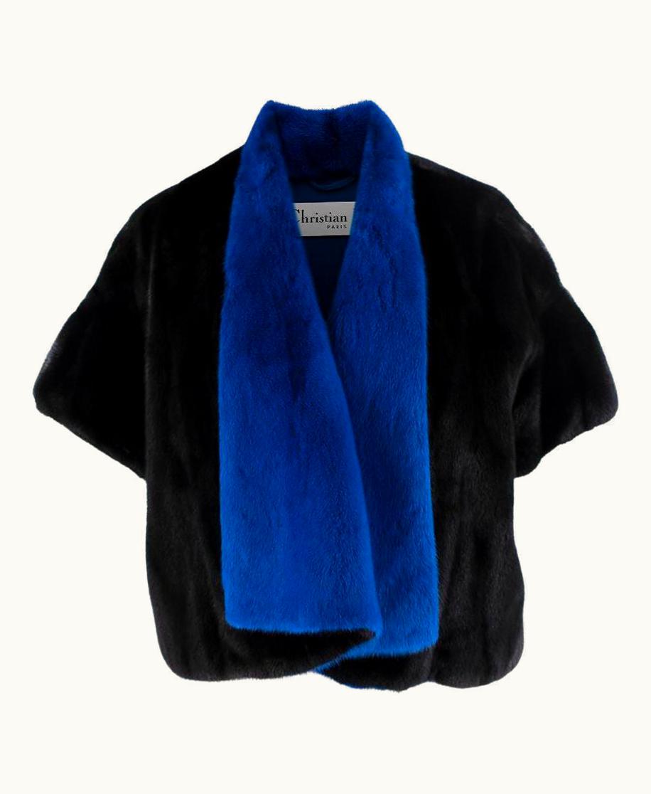 Dior Christian Dior Black & Cobalt Blue Shawl Collar Mink Bolero - Us