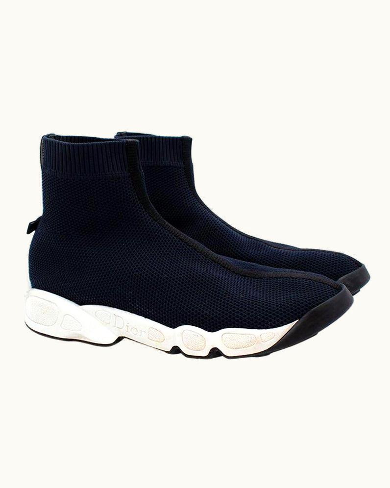 Dior Christian Dior Navy Stretch-Knit Sock Trainers