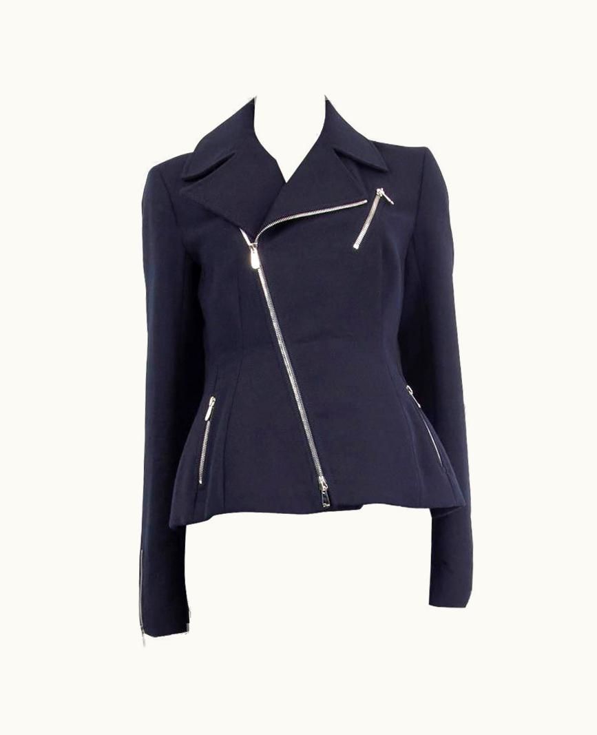 Dior Christian Dior Navy Blue Wool Tailored Biker Jacket