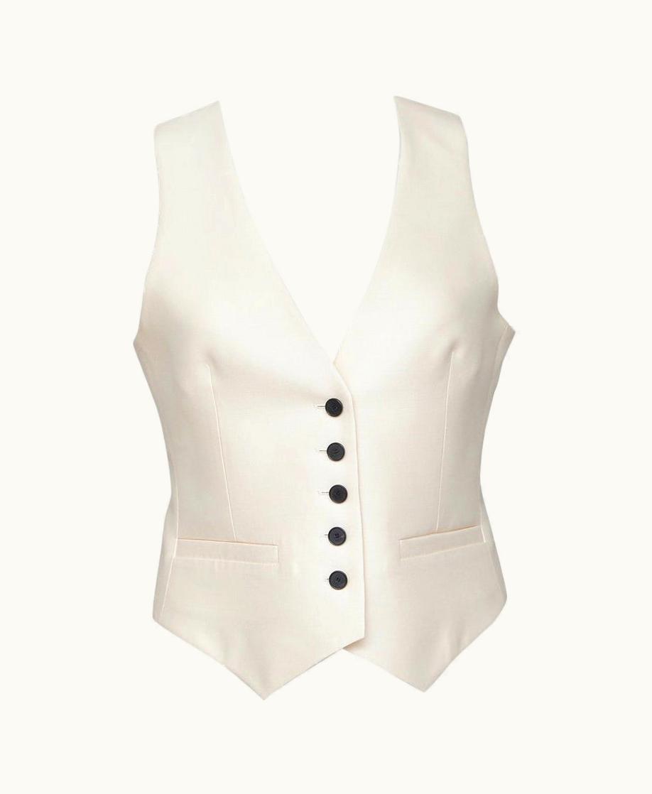 Dior Christian Dior Vest Ecru Cream Sleeveless Buttons Wool Silk Pointed Hem