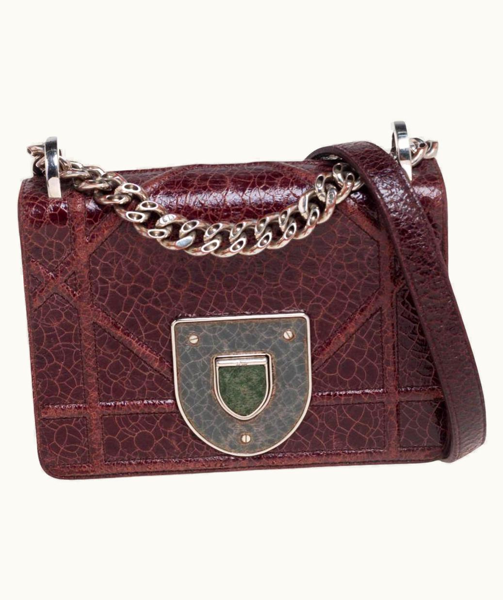 Dior Dior Burgundy Ceramic Effect Leather Diorama Club Shoulder Bag