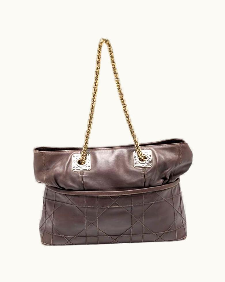 Dior Dior Cannage Leather Granville Chain Link Tote Beige Gold