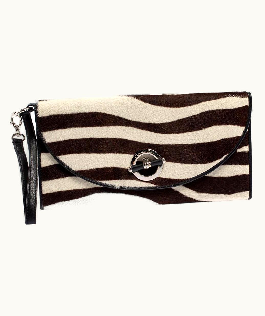 Dior Dior Black/White Calf Hair And Leather Jazz Club Wristlet Clutch