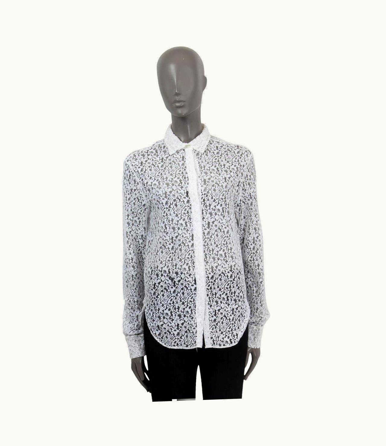 Dior Christian Dior White Cotton Floral Lace Button Up Shirt