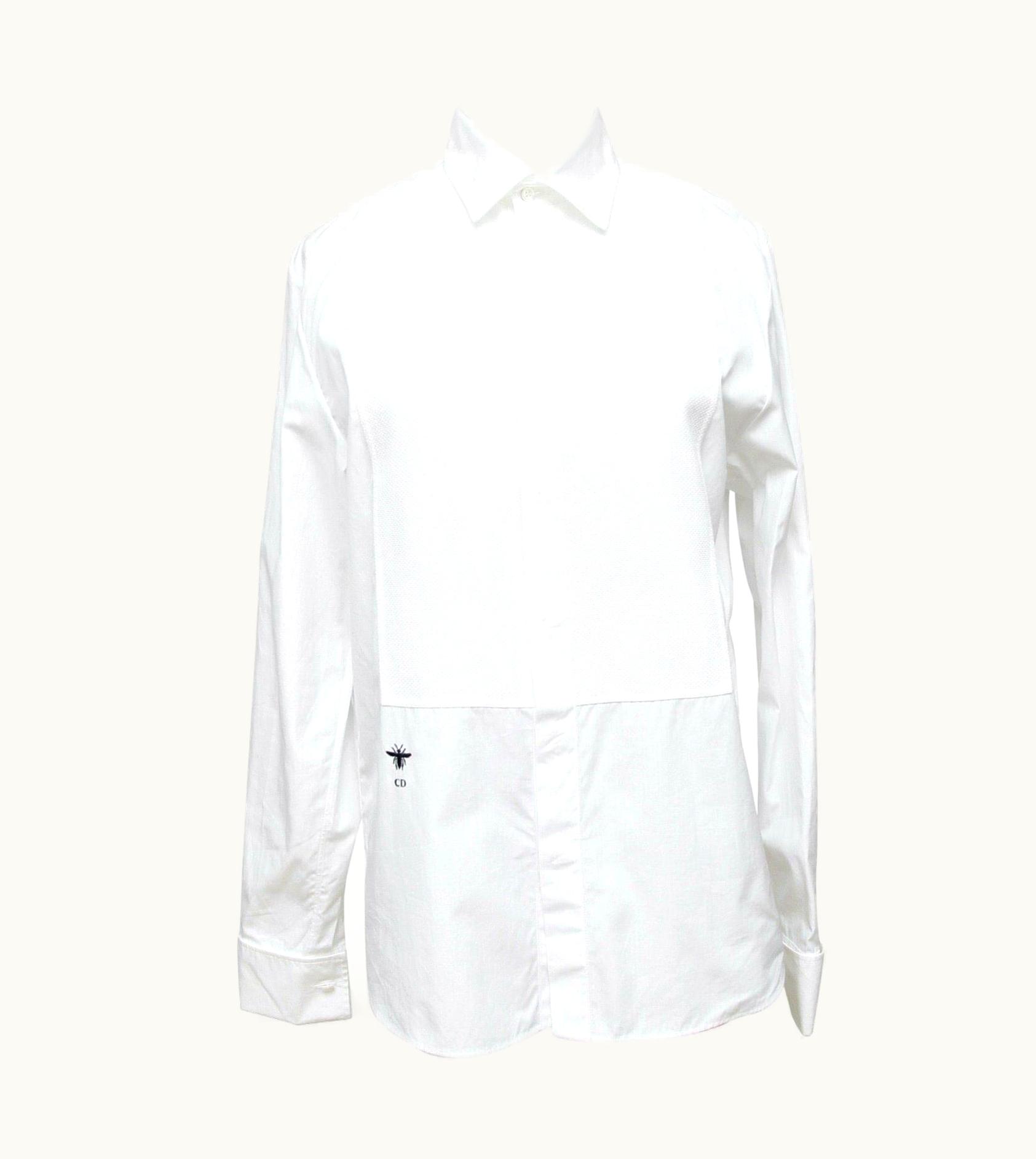 Dior Dior White Button Down Blouse Shirt Top Cotton Long Sleeve V-Neck
