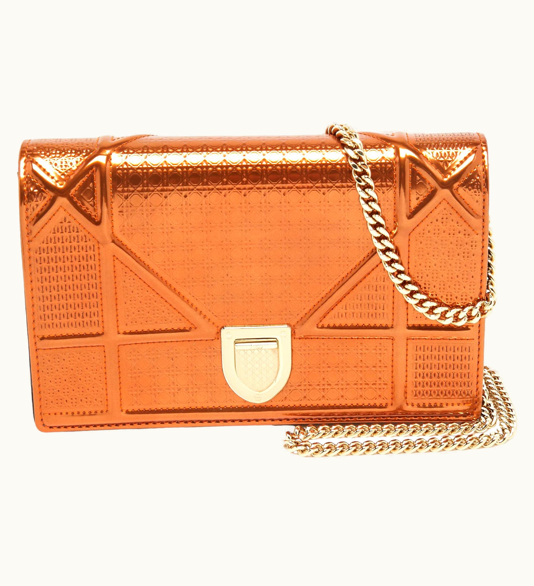 Dior Dior Metallic Bronze Micro Cannage Patent Leather Diorama Wallet On Chain UZ0571317