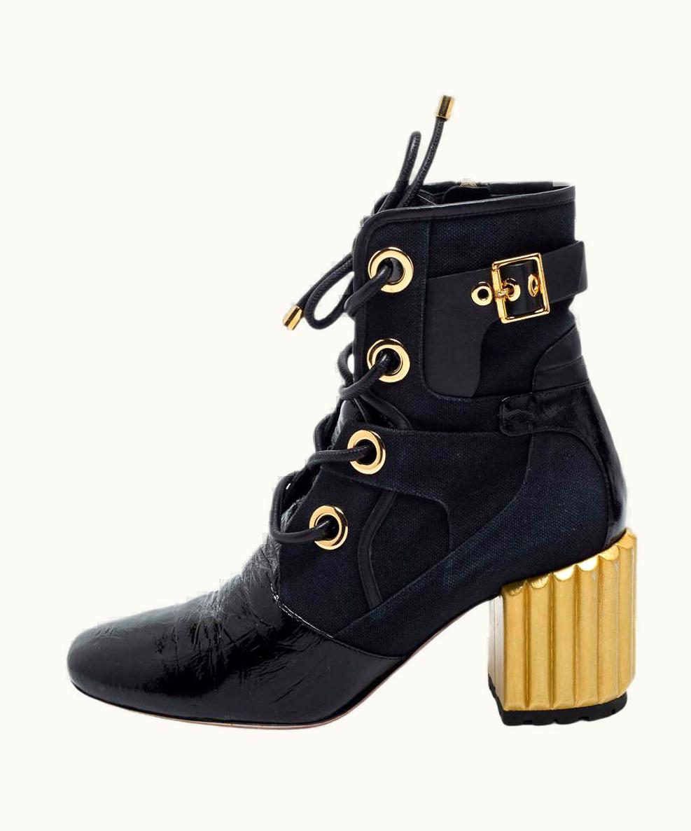 Dior Dior Black Canvas And Leather Glorious Ankle Length Boots