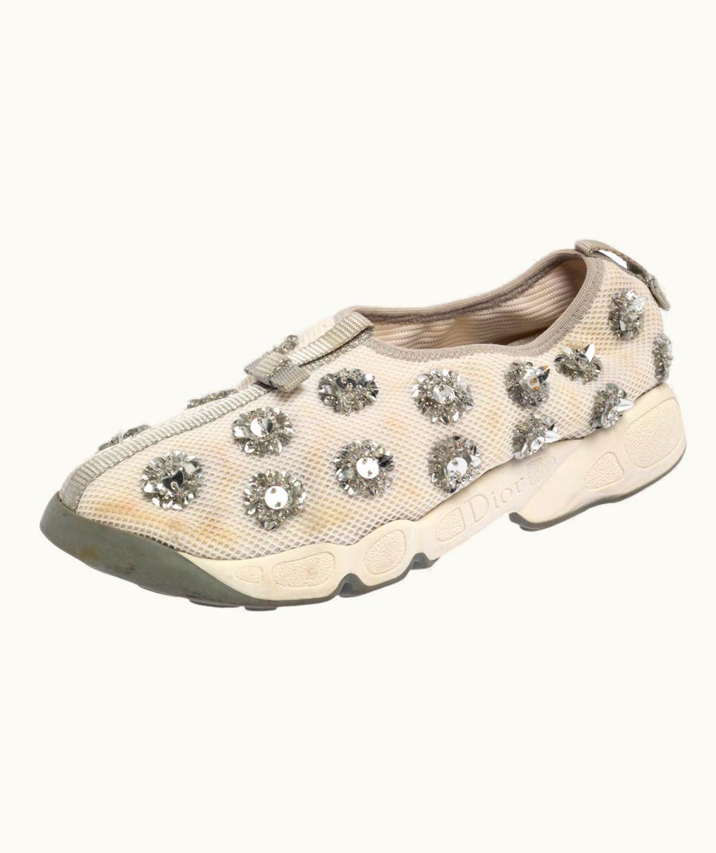 Dior Dior White Mesh Fusion Floral Embellished Slip On Sneakers