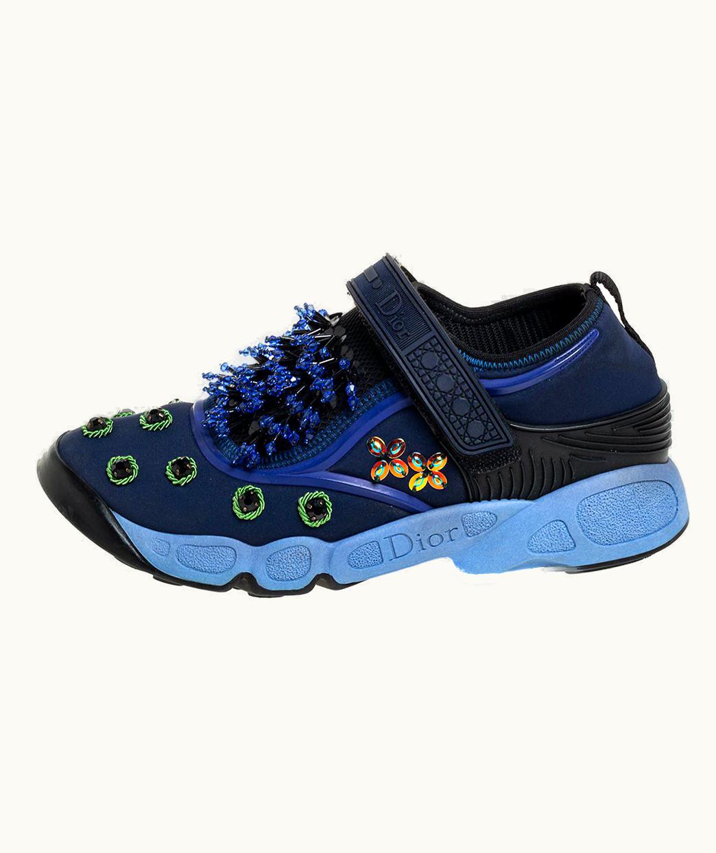 Dior Dior Blue Nylon And Mesh Fusion Low Top Sneakers
