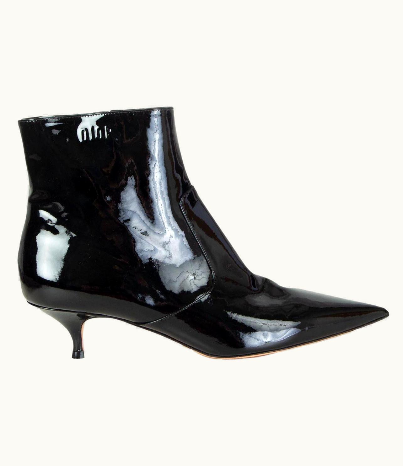 Dior Christian Dior Black Patent Leather Kitten Heel Ankle Boots Shoes