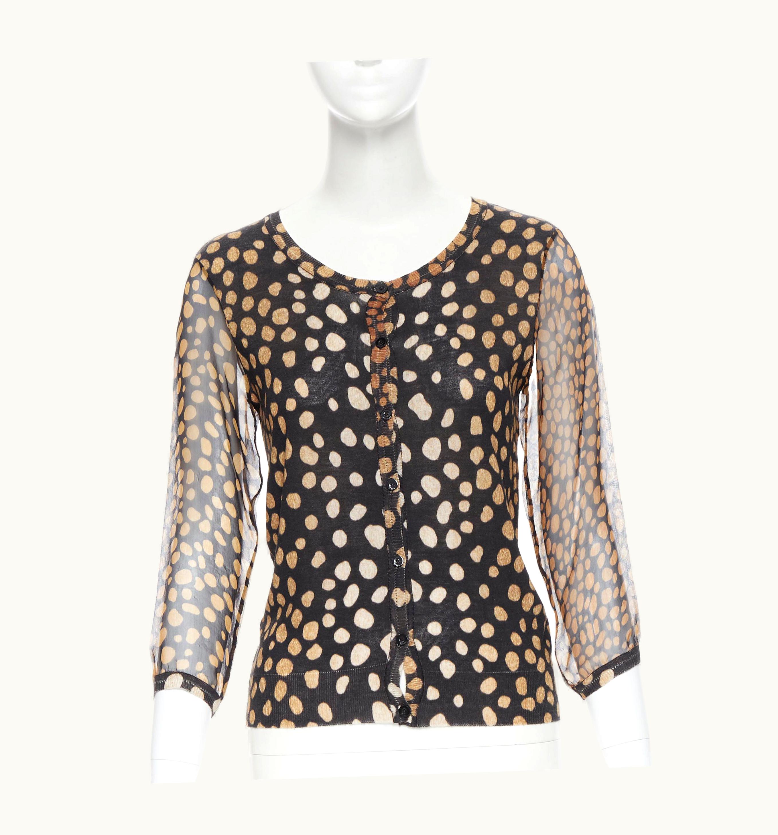Dior Christian Dior Leopard Print Wool Knit Silk Sleeves Cardigan Sweater