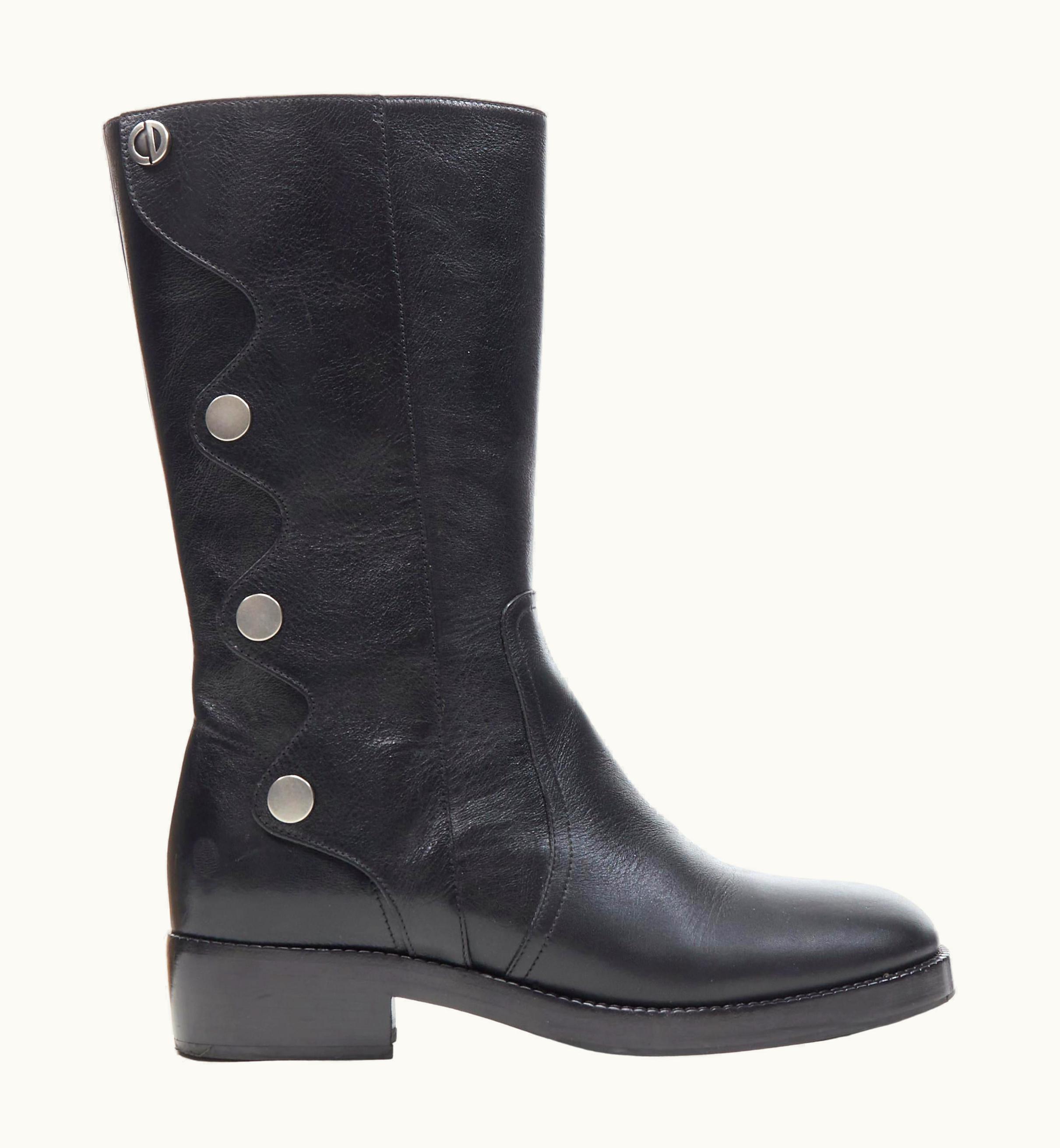 Dior Christian Dior Diorodeo Shiny Calfskin Leather Tall Flat Riding Boot D