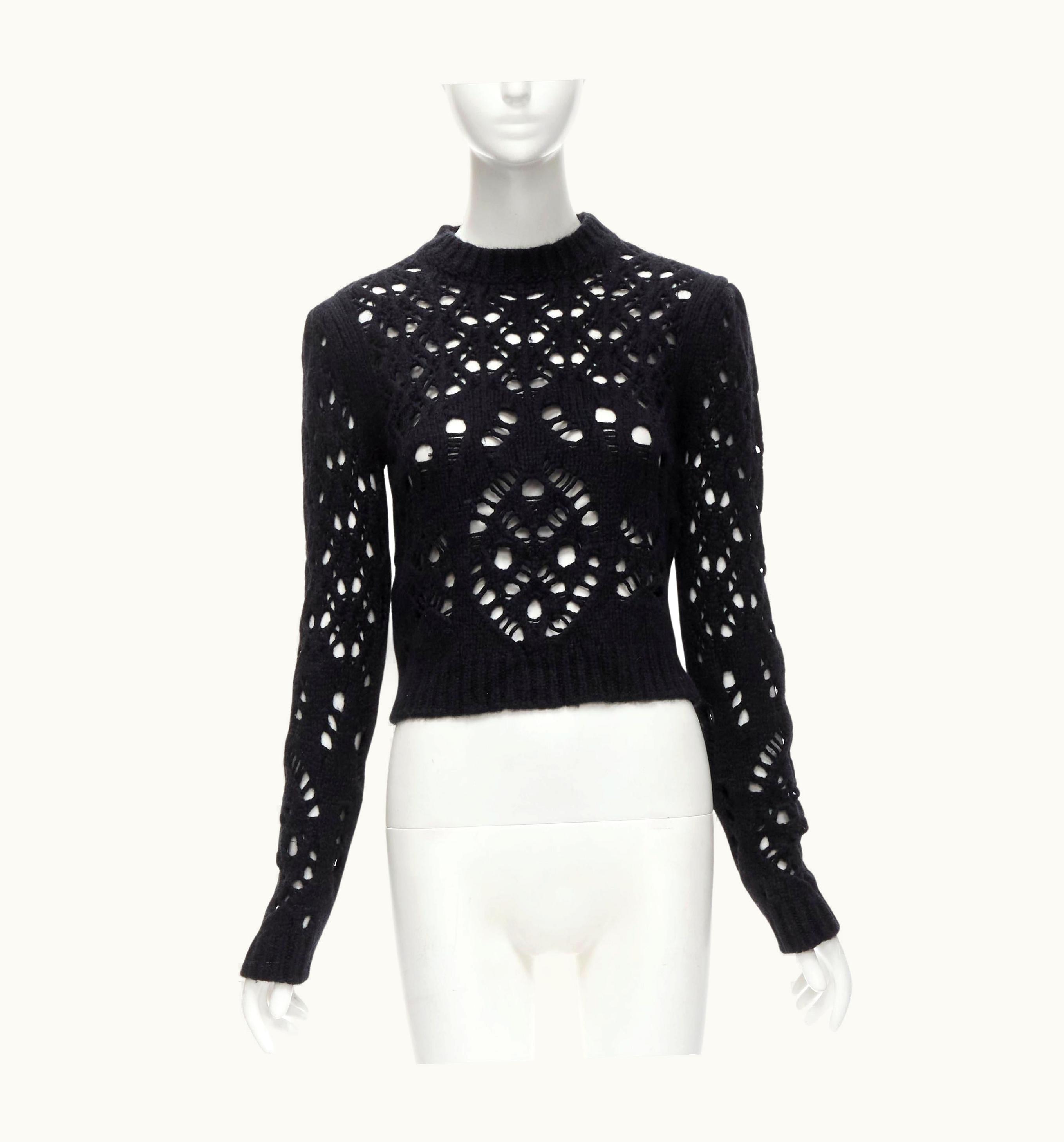 Dior Christian Dior Black Camel Wool Blend Open Knit Sweater