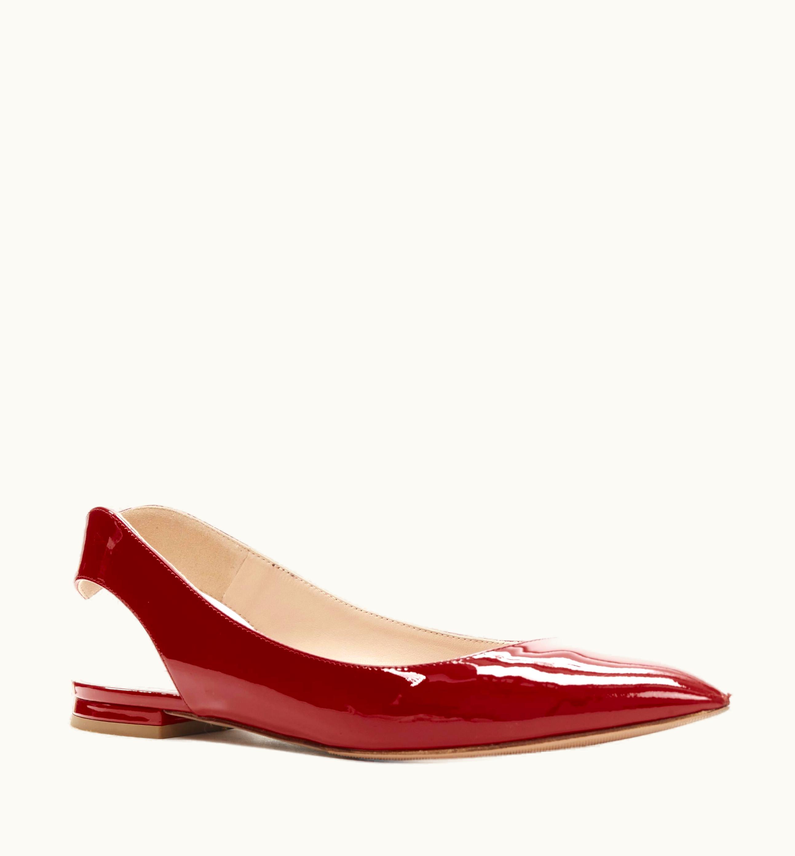 Dior Christian Dior Obsesse-D Red Patent Leather Slingback Pointy Flats