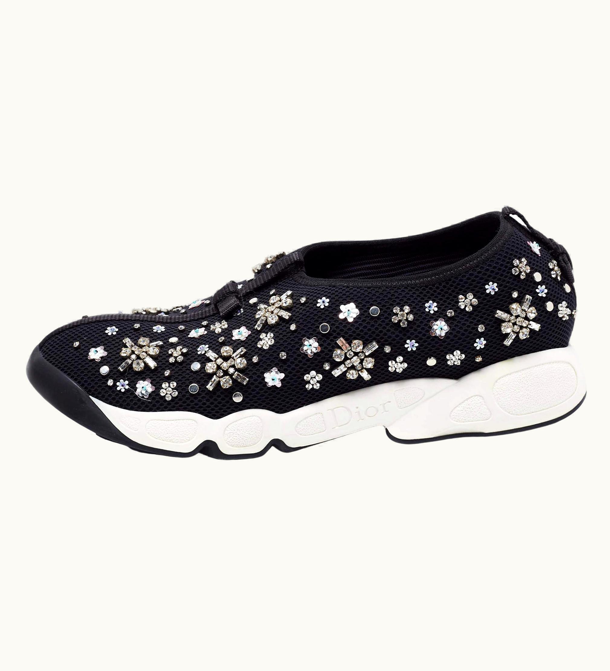 Dior Dior Black Crystal Embellished Mesh Fusion Low-Top Sneakers
