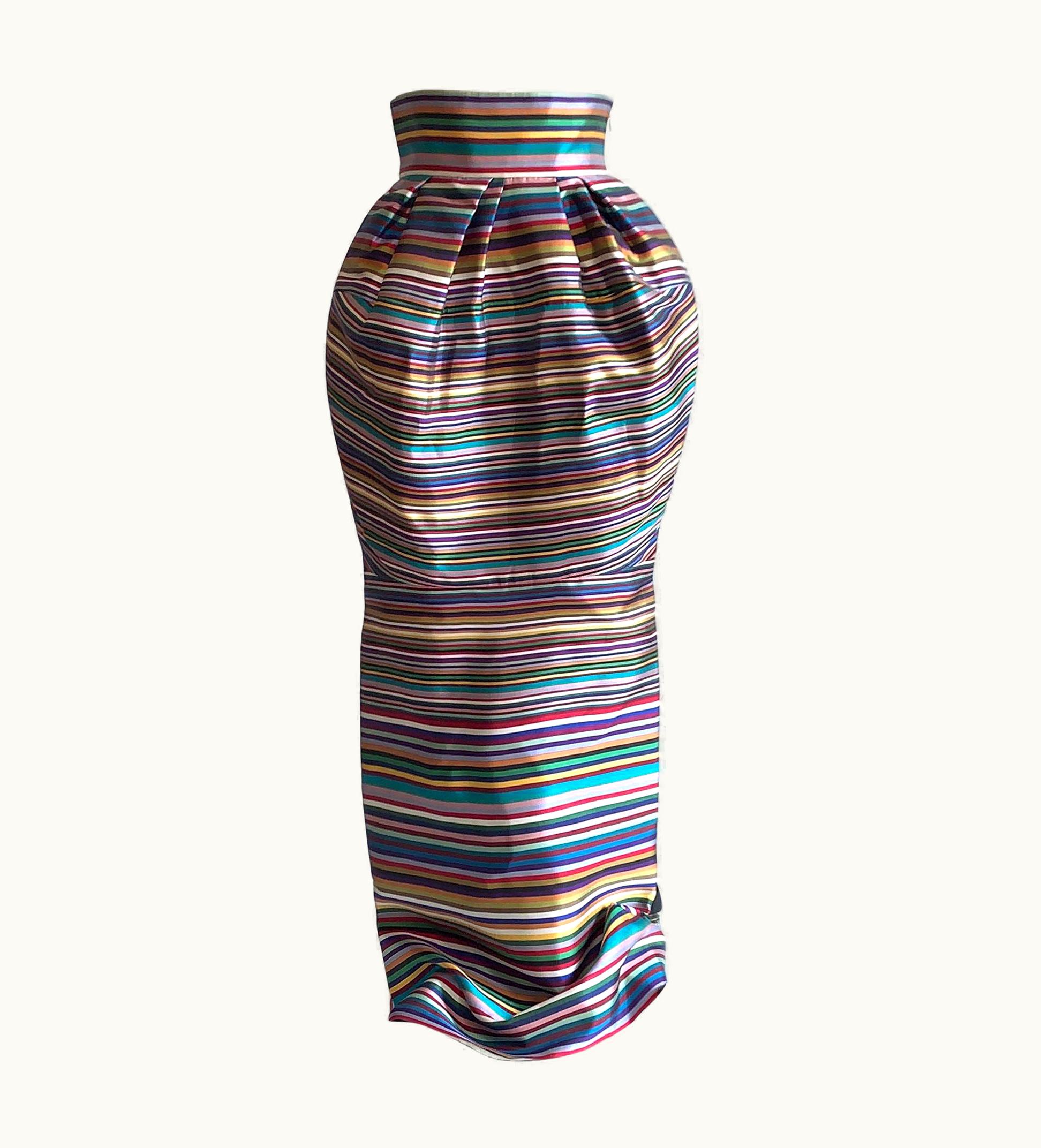 Dior Christian Dior Bubble Top Multicolor Silk Stripe Maxi Skirt
