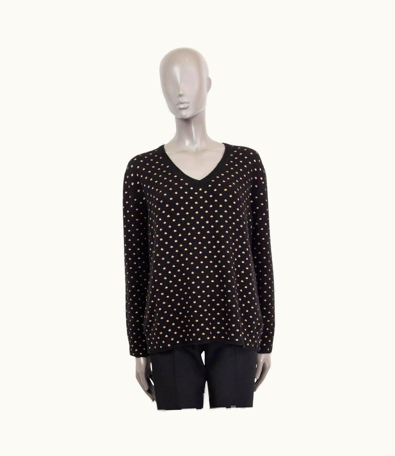 Dior Christian Dior Black & Gold Cashmere 2018 Polka Dot V-Neck Sweater