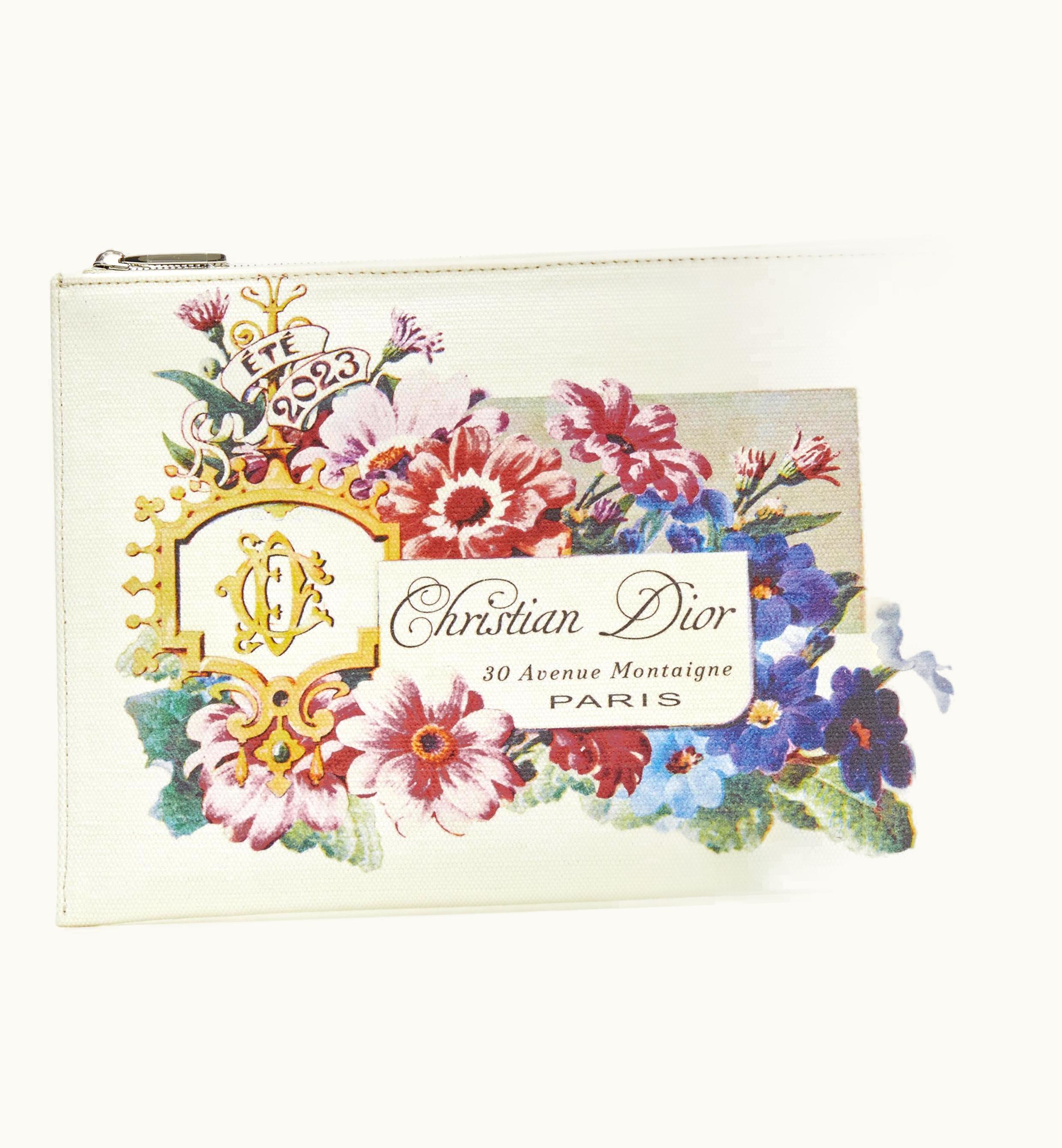 Dior Dior Ete 2023 30 Avenue Montaigne Paris Floral Print Canvas Zip Pouch