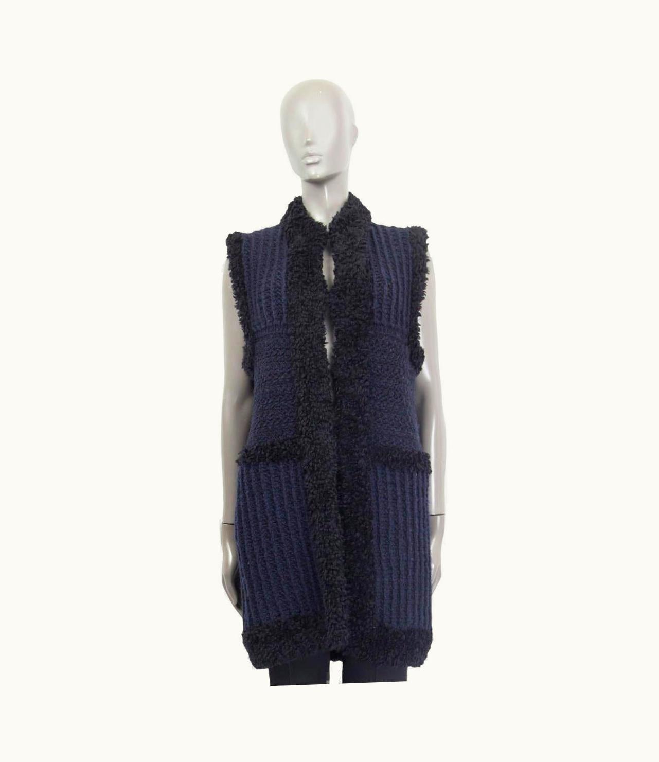 Dior Christian Dior Blue & Black Wool Chunky Knit Vest Jacket