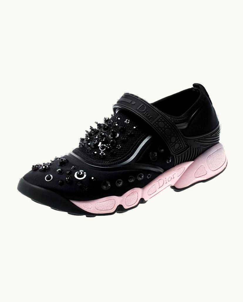 Dior Dior Black Fabric And Mesh Neoprene Fusion Embellished Low-Top Sneakers