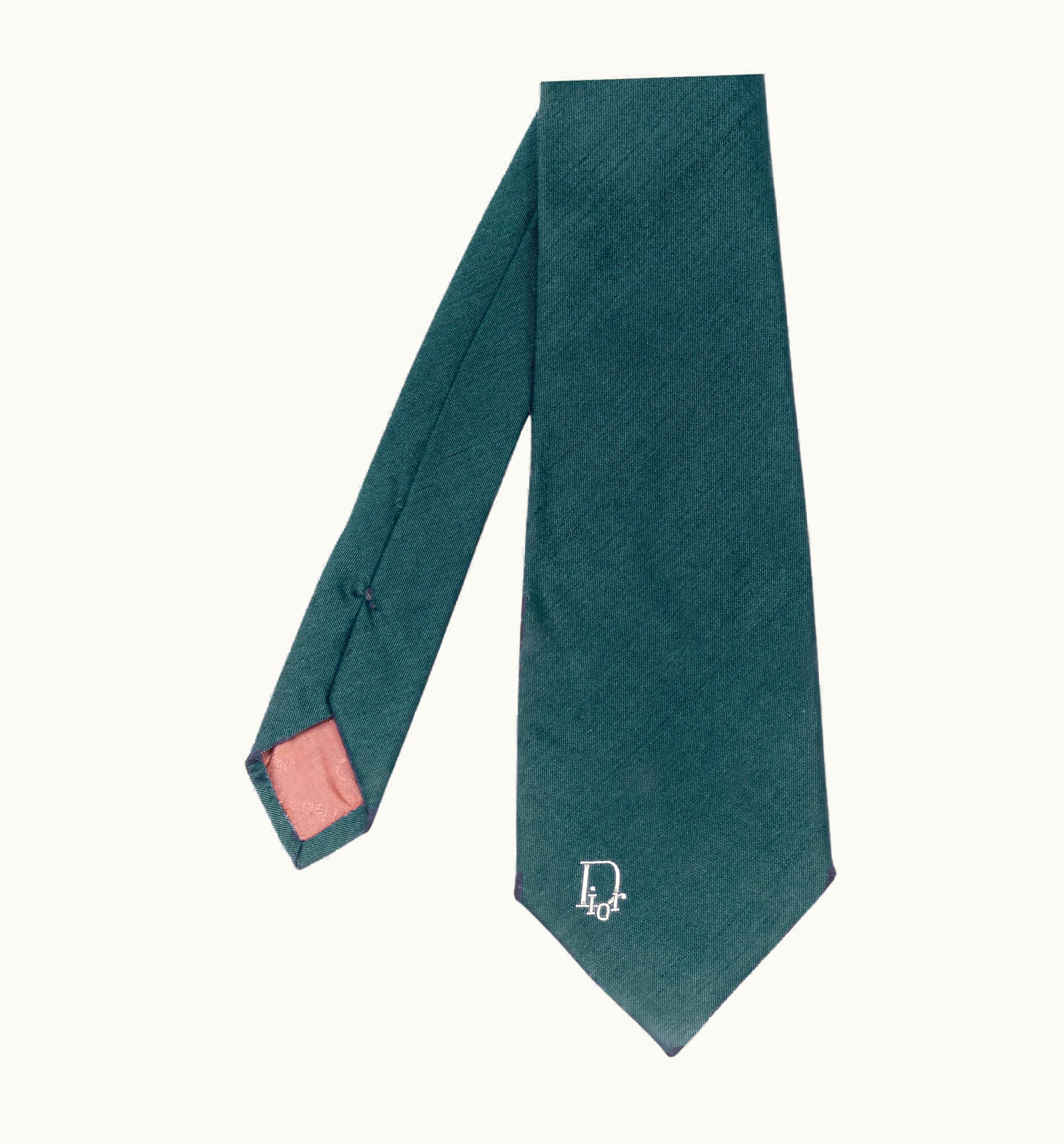 Dior Vintage Christian Dior Monsieur Navy Blue Silk Logo Print Distressed Detail Tie