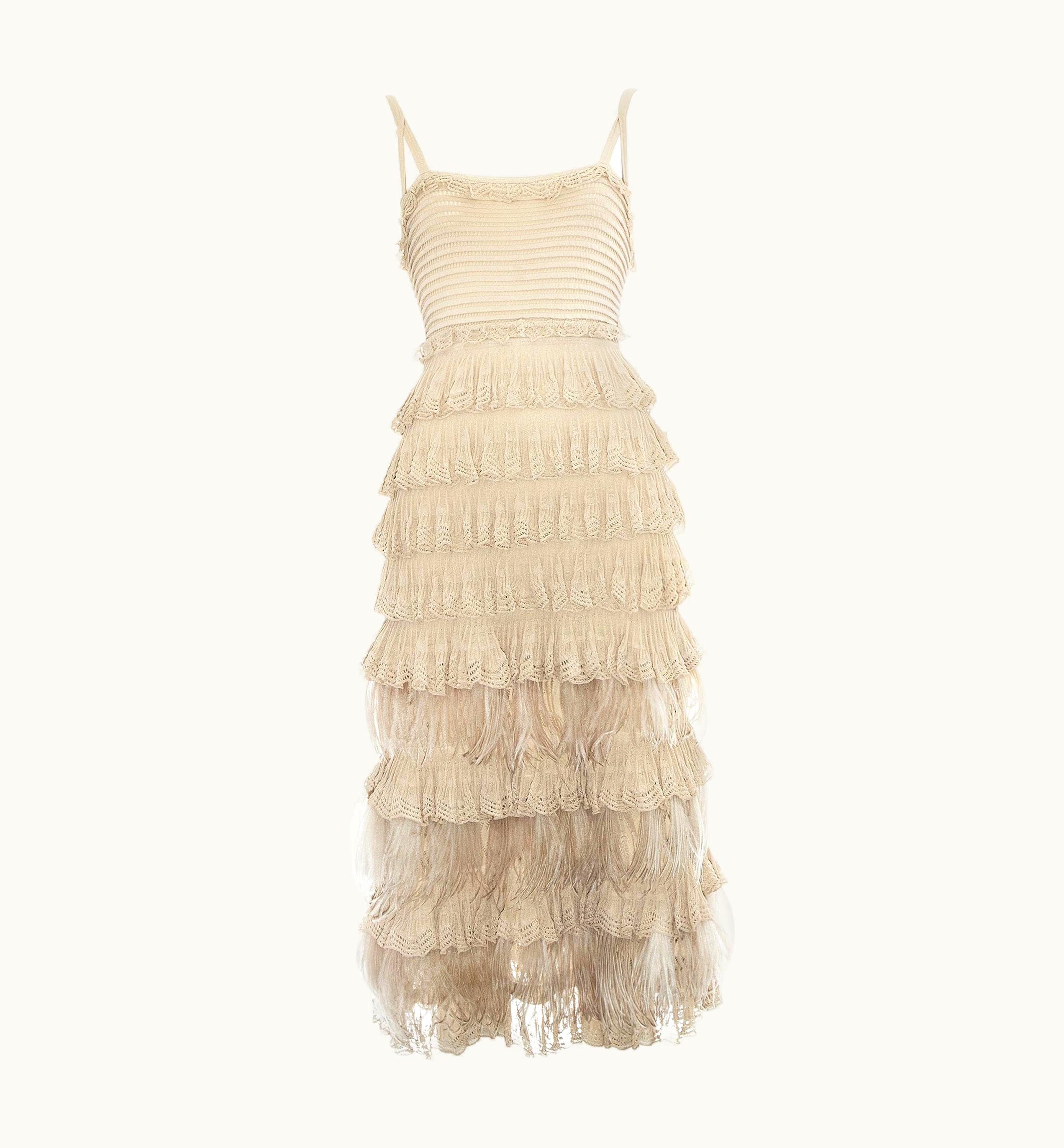 Dior Christian Dior Beige Knitted Ruffled Dress With Ostrich Feathers, AW 2011