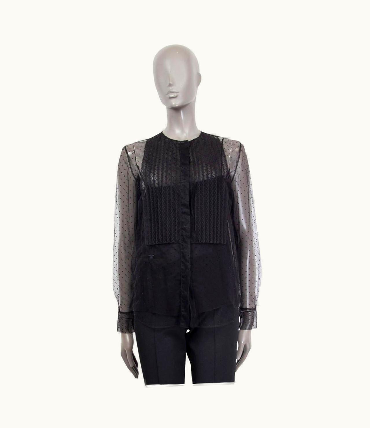 Dior Christian Dior Black Silk Sheer Plumetis Tulle Blouse Shirt