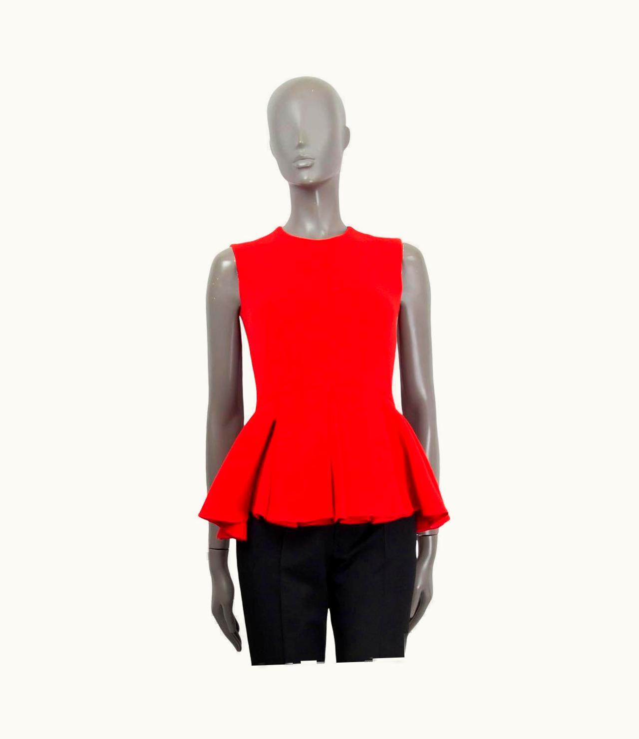 Dior Christian Dior Red Wool Sleeveless Peplum Top Shirt 34 Xxs