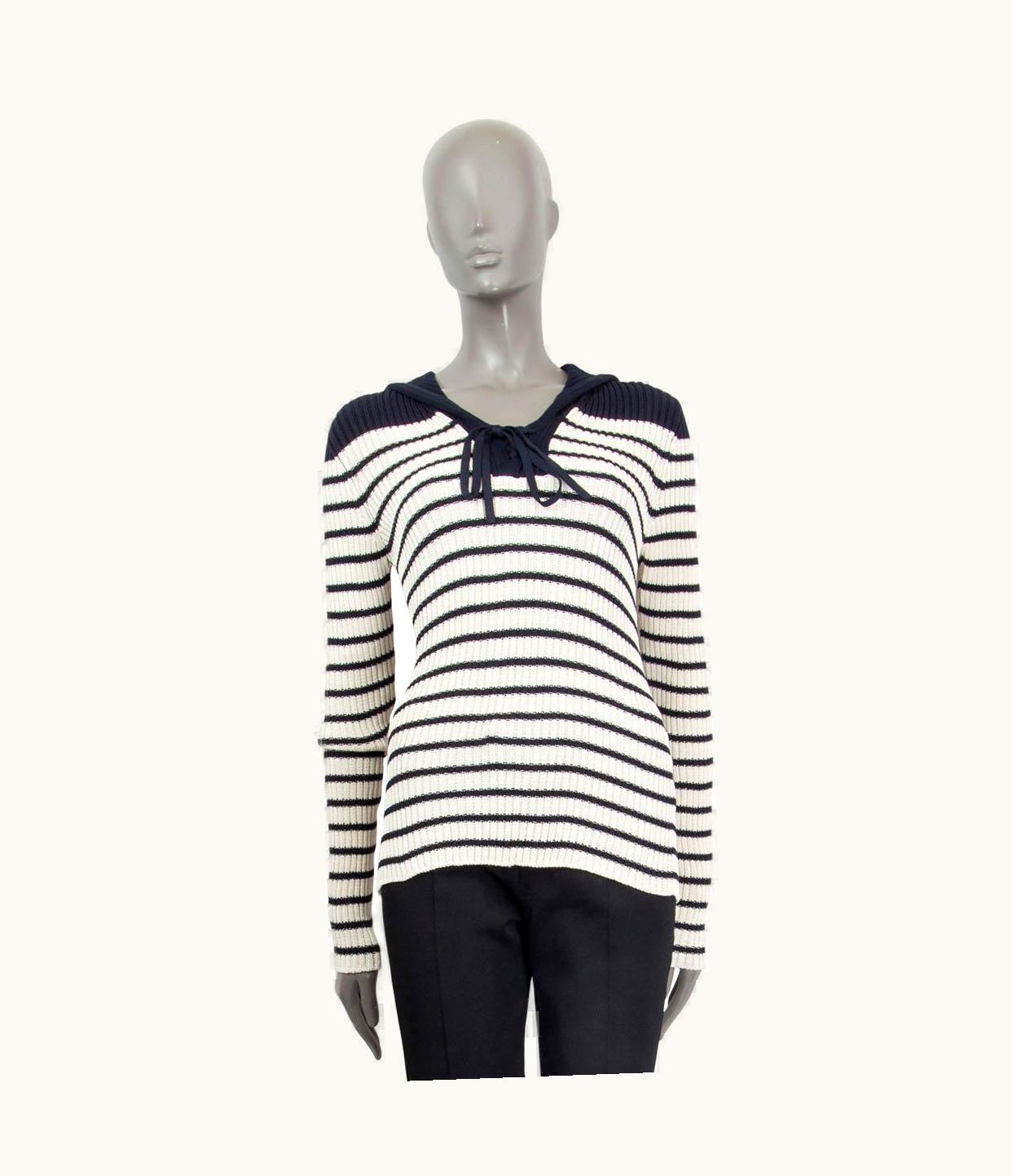Dior Christian Dior White & Blue Cotton 2022 Mariniere Striped Sweater