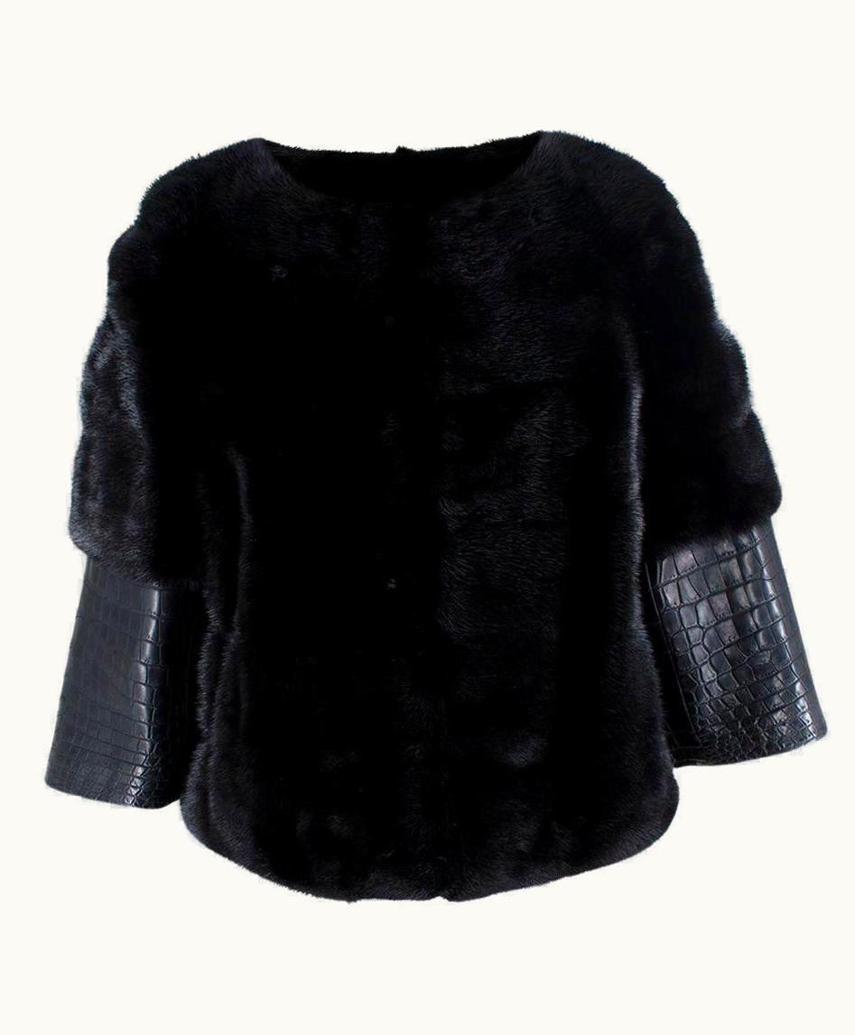 Dior Christian Dior Black Mink & Crocodile Sleeve Bolero Jacket - Us