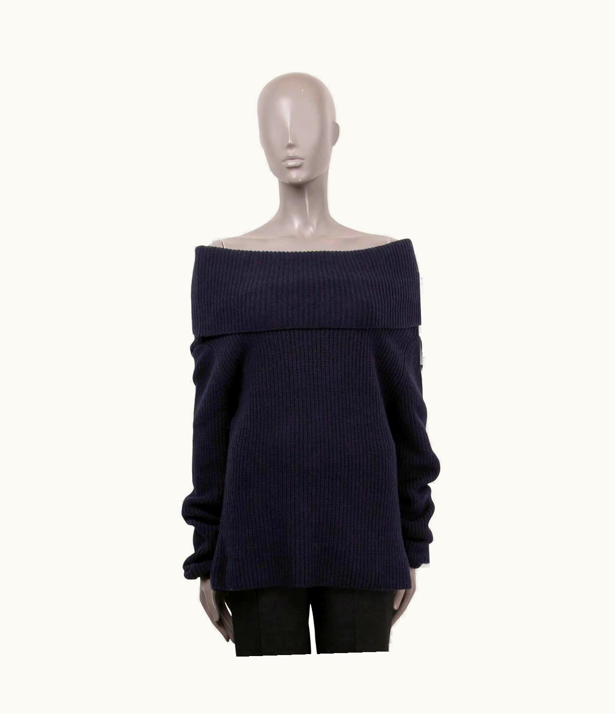 Dior Christian Dior Navy Blue Wool Off-shoulder Sweater