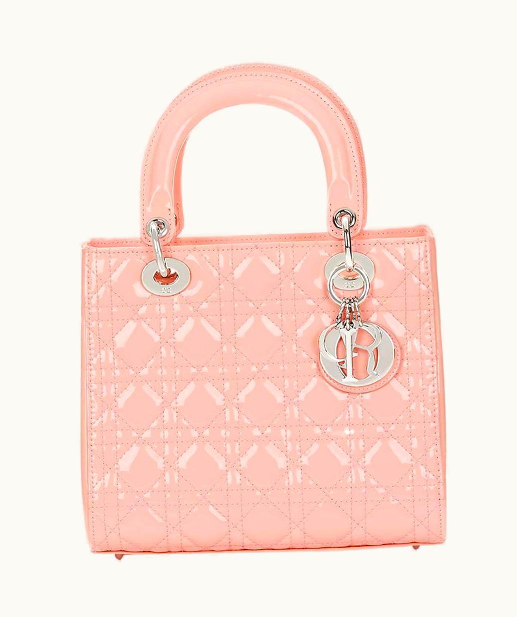 Dior 2010 Christian Dior Baby Pink Quilted Patent Leather Medium Lady Dior