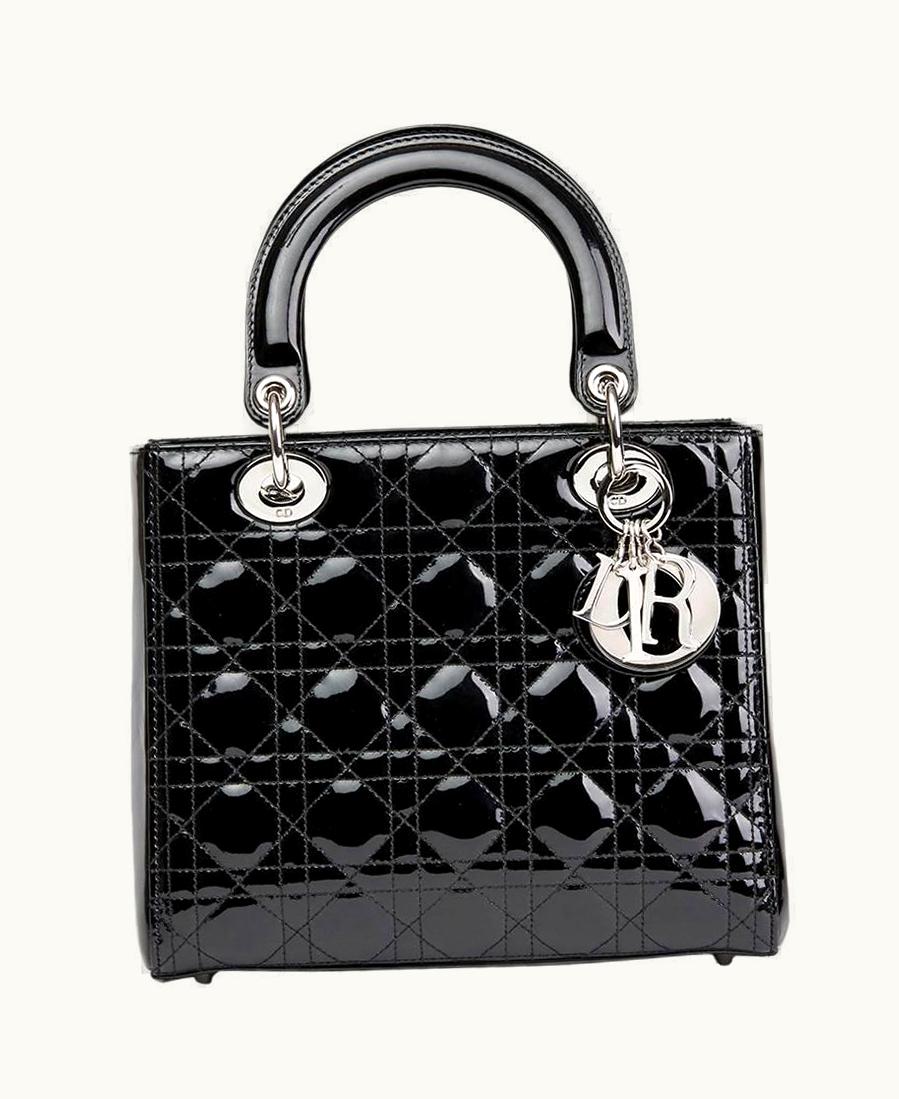 Dior 2010 Christian Dior Black Quilted Patent Leather Medium Lady Dior