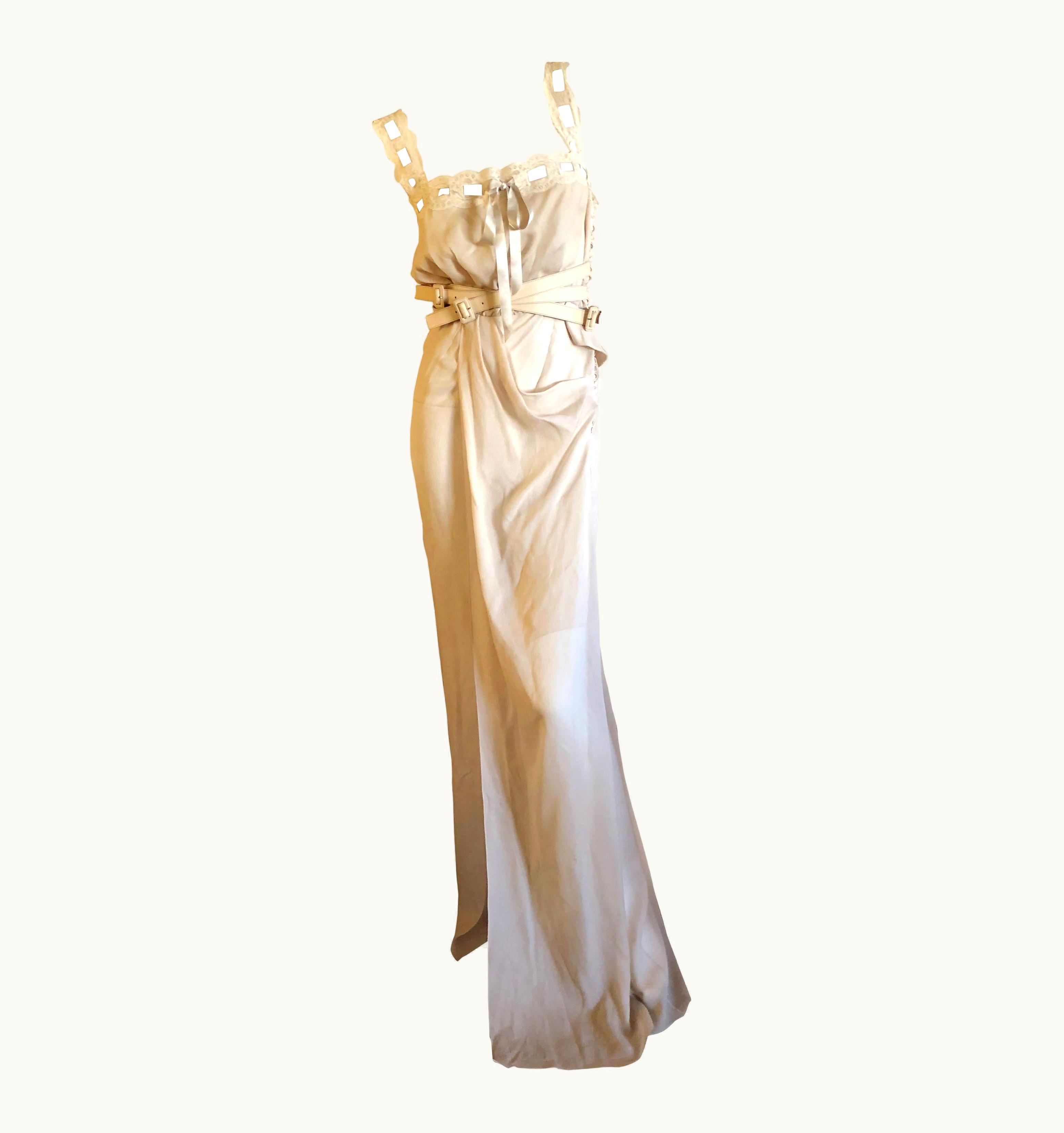 Dior Christian Dior By John Galliano Silk Chiffon Evening Dress Leather Straps 2010