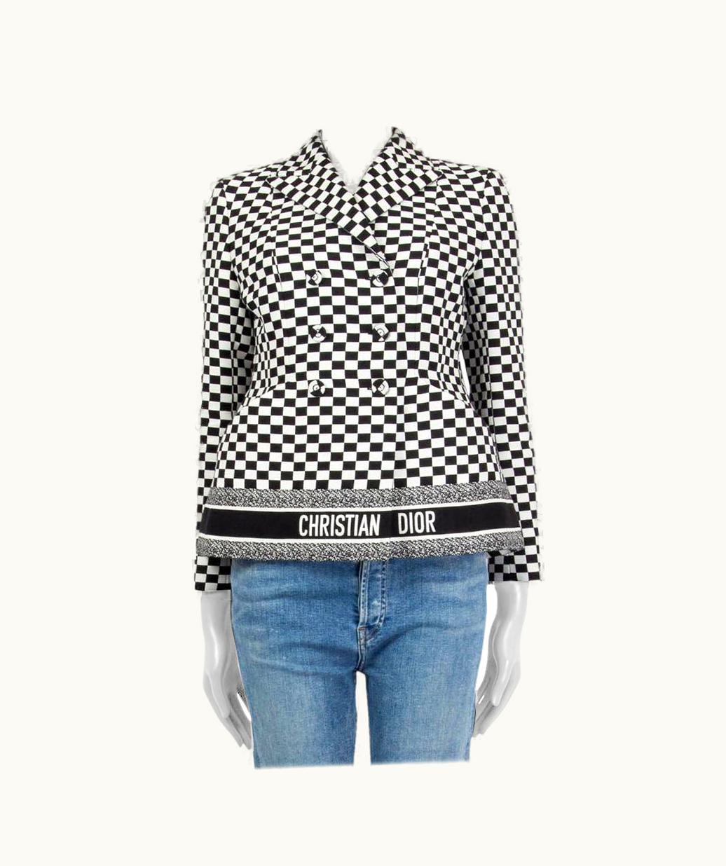 Dior Christian Dior Black White Cotton 2018 Check Bar Blazer Jacket