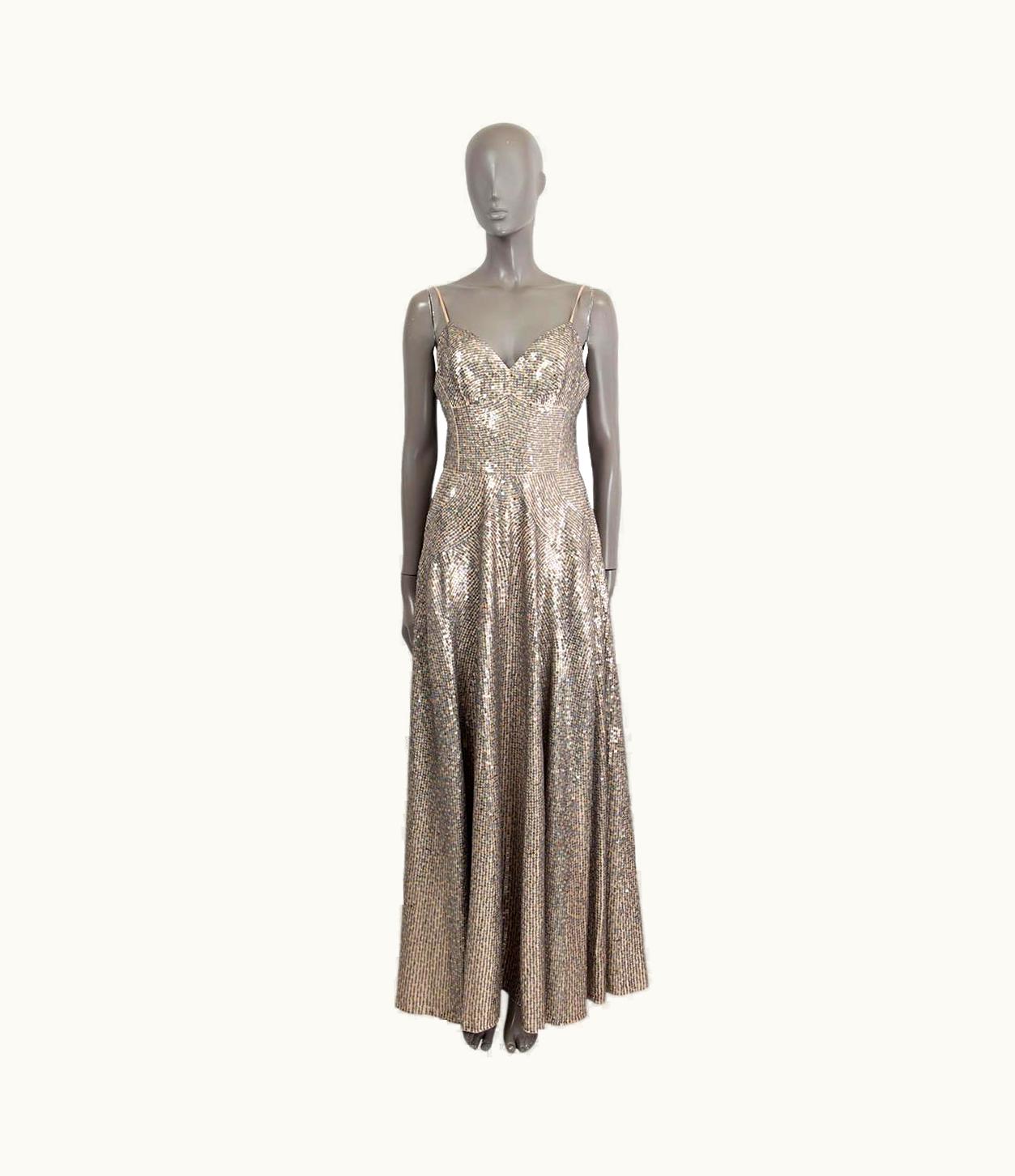 Dior Christian Dior Nude & Grey Silk 2018 Sequin Gown Maxi Dress