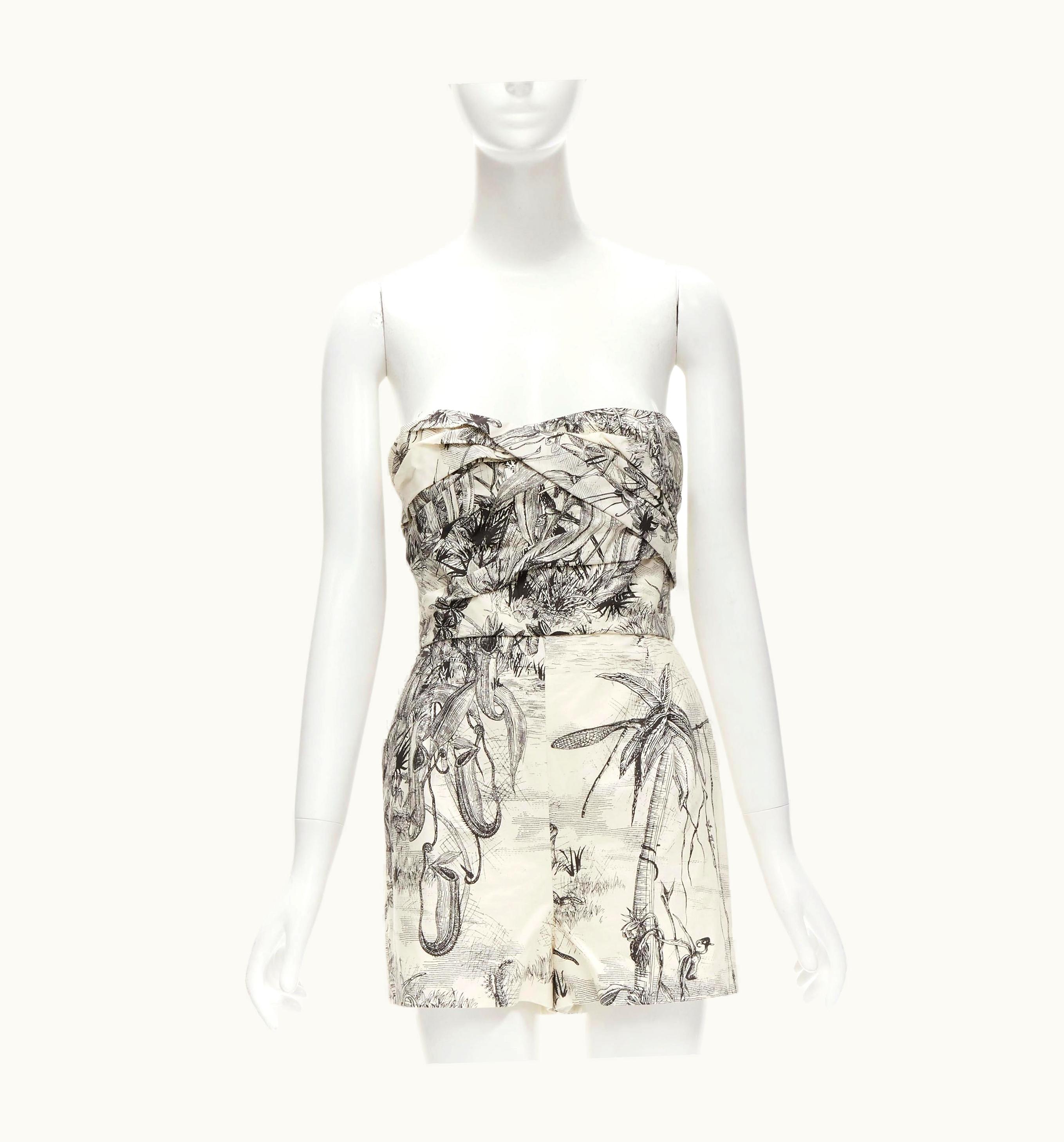 Dior Christian Dior Fantaisie Dioriveria Beige Black Print Wrap Corset Romper