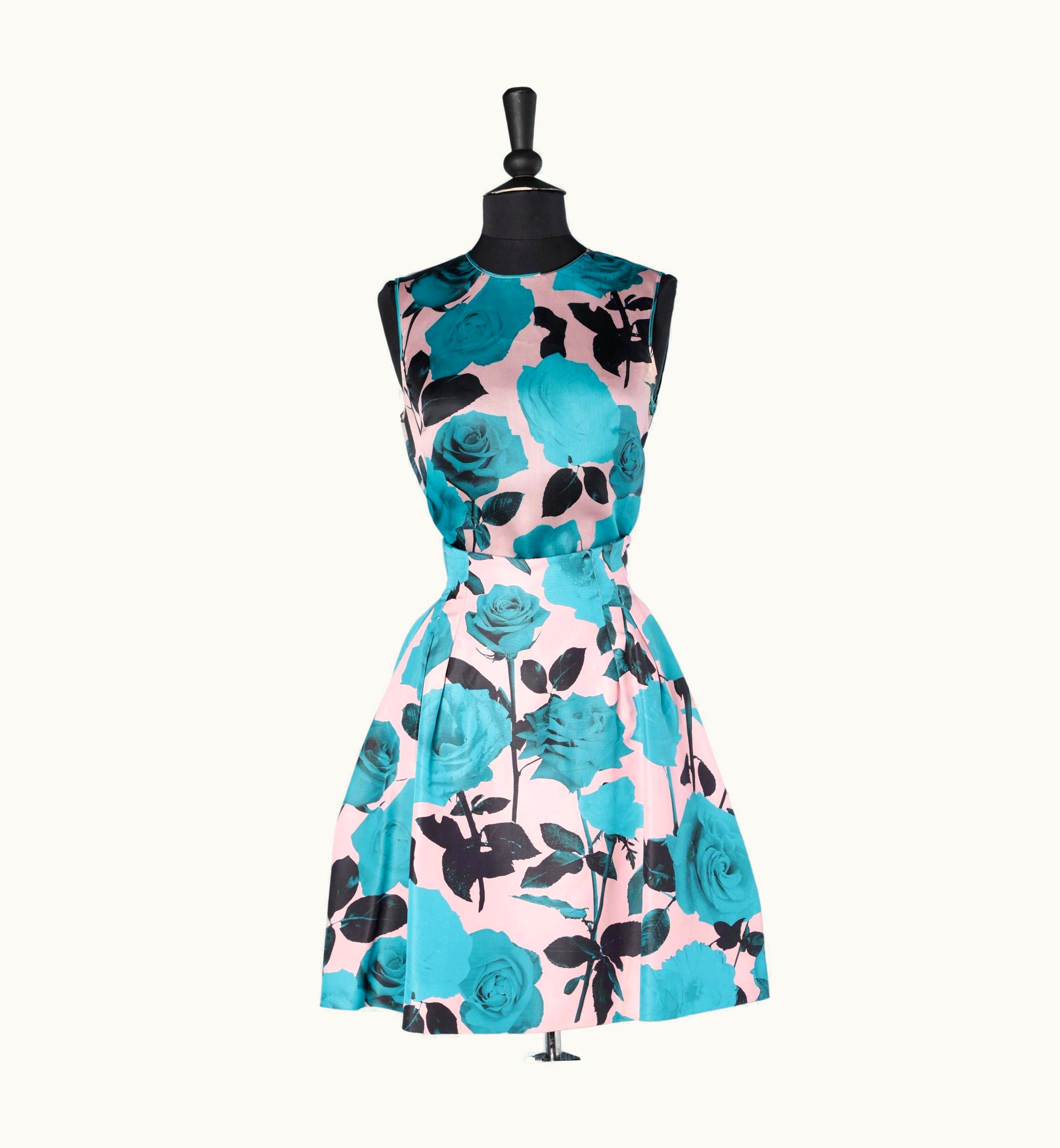 Dior Pastel Roses Printed Silk Top And Skirt Ensemble Christian Dior Paris
