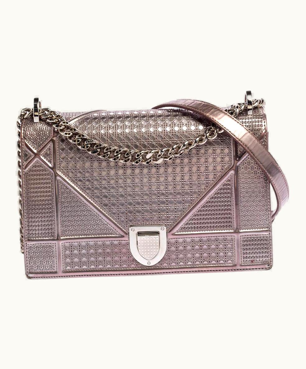 Dior Metallic Rose Gold Microcannage Patent Leather Medium Diorama Shoulder Bag