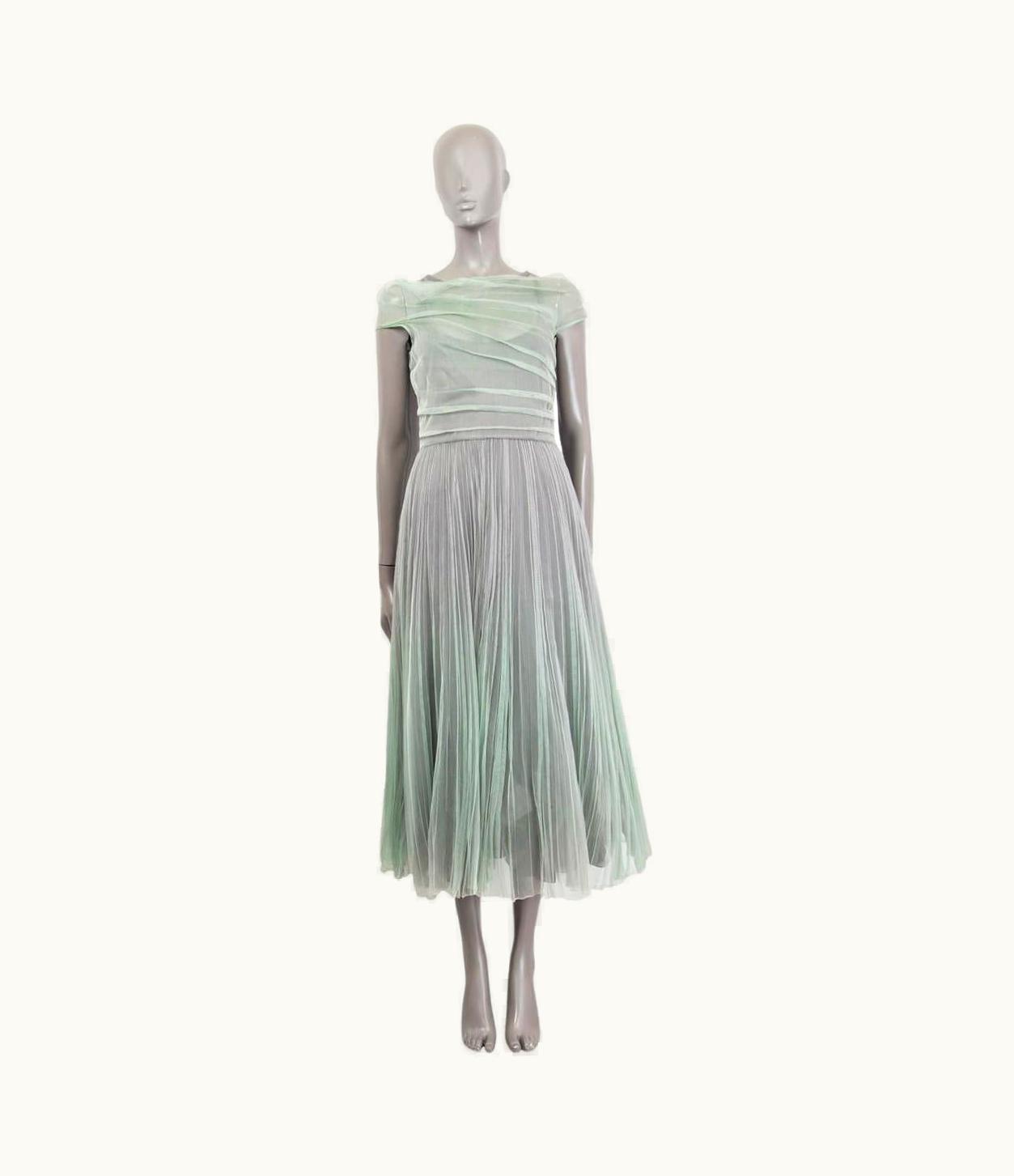 Dior Christian Dior Green Silk 2019 Ombre Pleated Midi Evening Dress