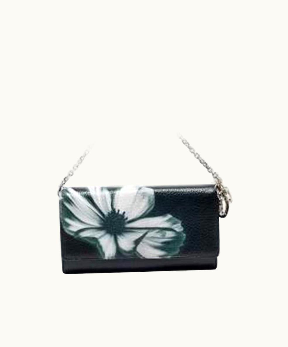 Dior Dio Black Leather Lady Dior Wallet On Chain